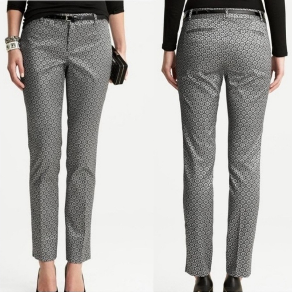 BANANA REPUBLIC sz 6 Camden Pant Allover Jaquard Print Silver Gray